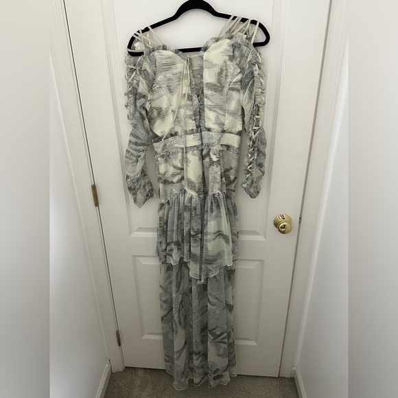 ASOS DESIGN Ruched Chiffon Printed Maxi Dress w/Satin Lace Up Detail, Size 8 - Picture 6 of 7